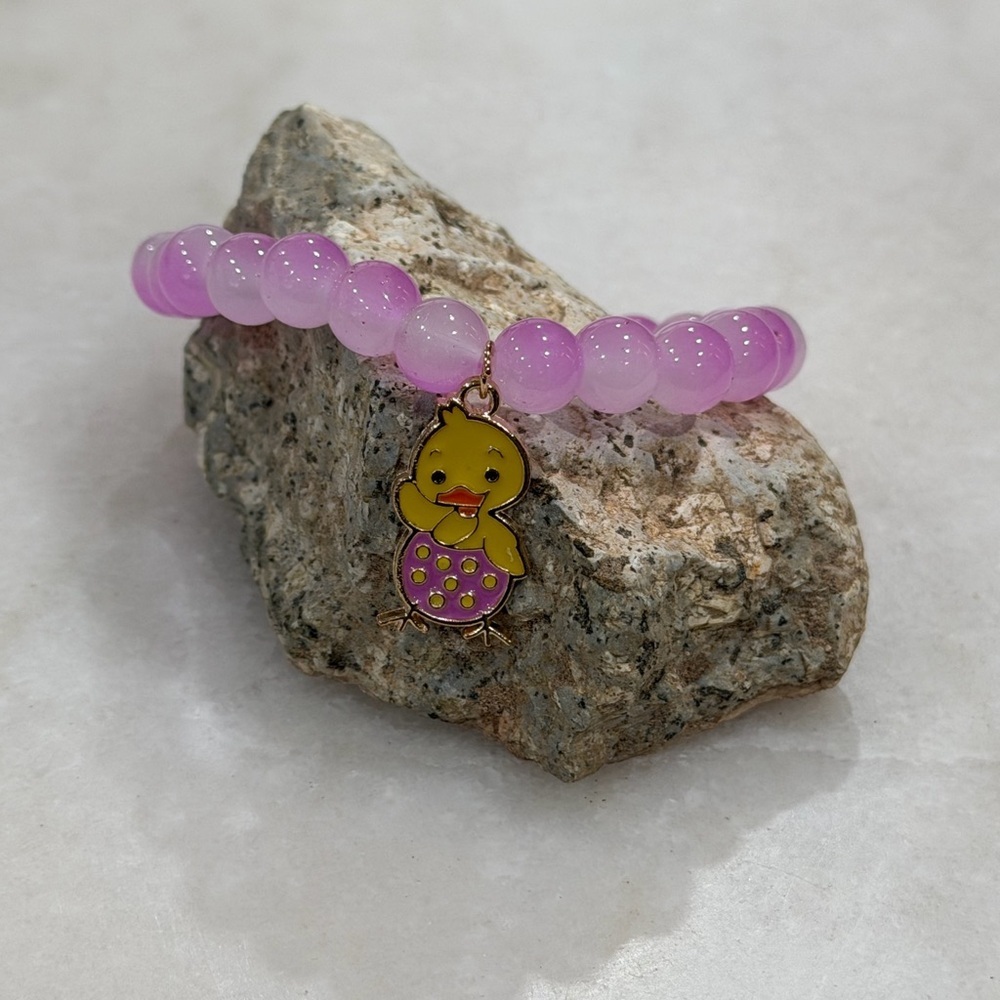Pink Beaded Bracelet with Yellow Duck Charm